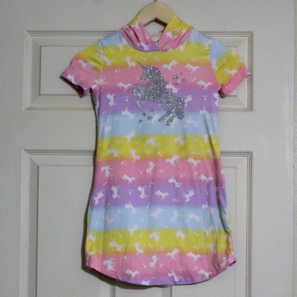 Lily Bleu Dresses Lily Blue Girls Hooded Dress Unicorn Print